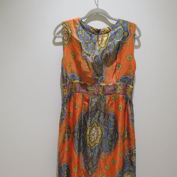 VINTAGE BARD'S TORONTO 1970s Paisley Satin Maxi Dress Multicolor Retro Boho - Picture 3 of 15